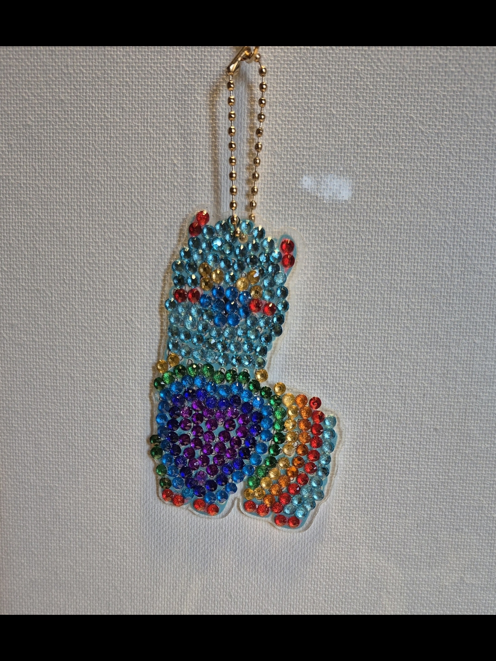 🎁🆓️Gift - Rhinestone Blue Rainbow Heart Keychain Purse Charm Llama Handmade